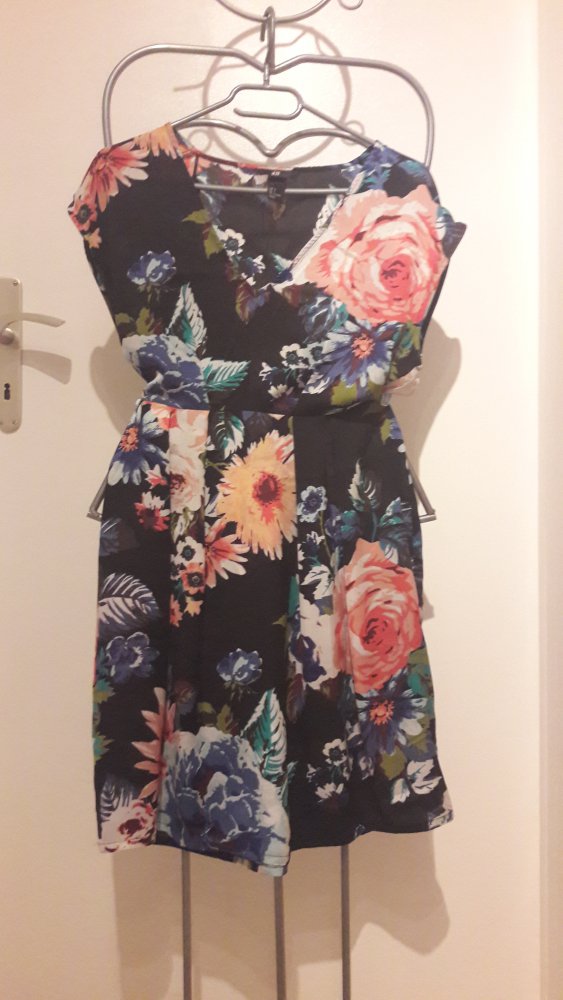 Sommerkleid luftig schwarz / bunt mit Blumenmuster Gr.36