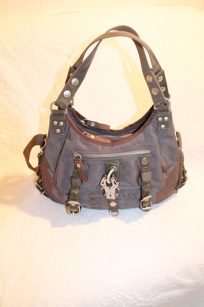 George Gina & Lucy GGL Handtasche grau braun Schlamm Mos Cowgirl mit Schultergürtel