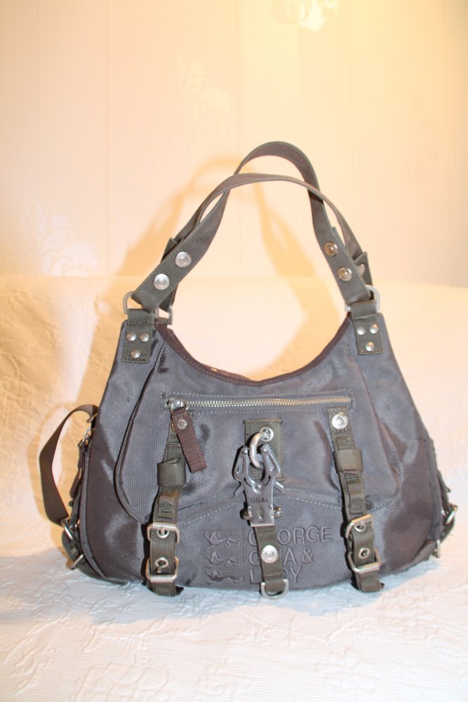 George Gina & Lucy GGL Handtasche grau braun Schlamm Mos Cowgirl mit Schultergürtel