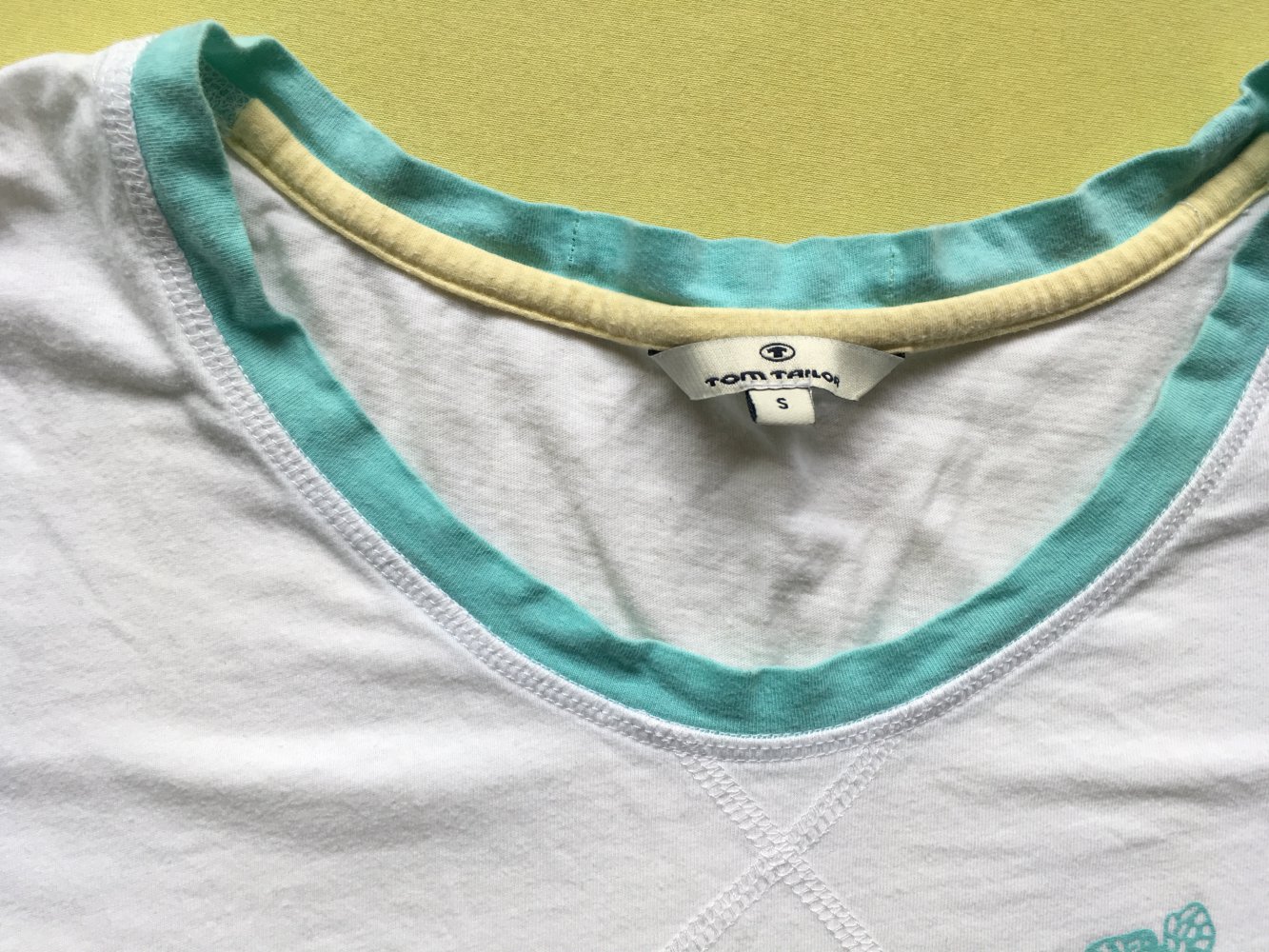 Schlaf T-Shirt Pyjama Tom Tailor mit Schriftzug weiß türkis Schmetterling Gr. S