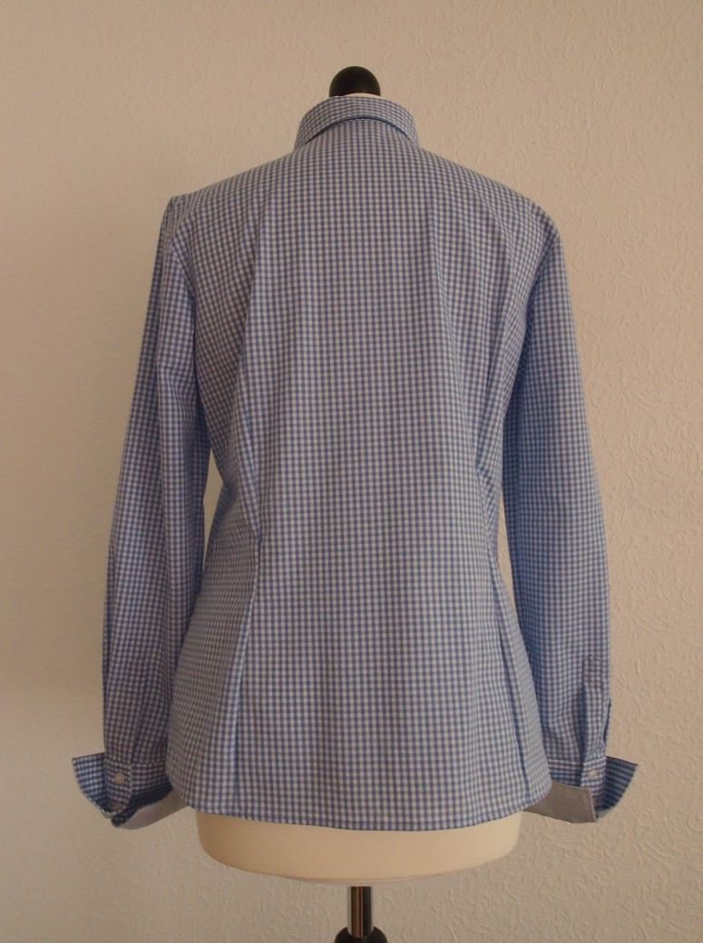 Esmara bügelfreie Bluse, Hemd, weiß-blau Vichy, 100% Baumwolle, Gr. 38