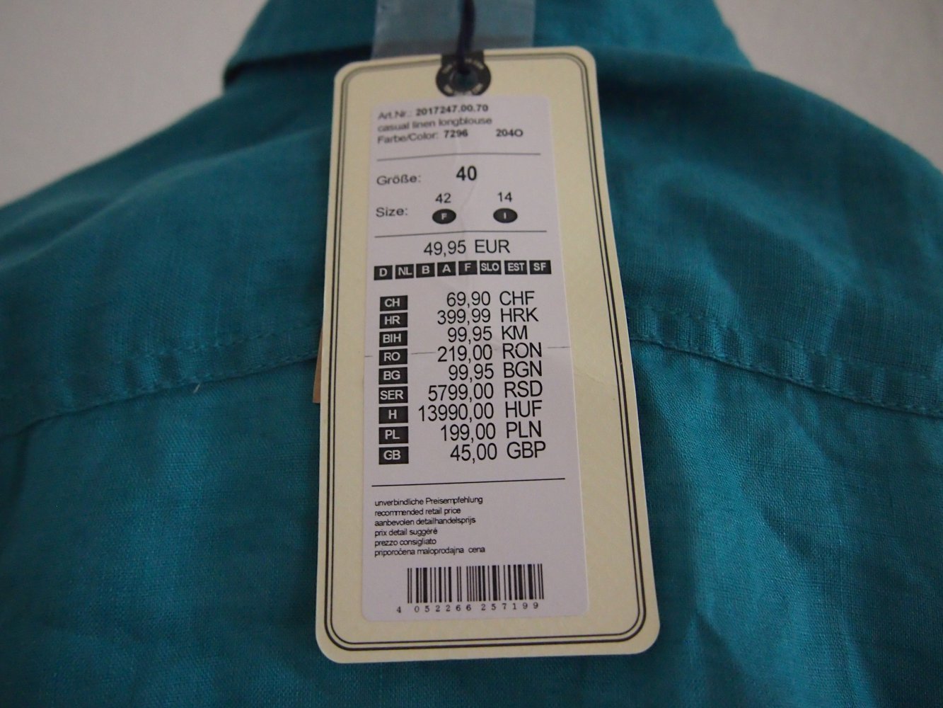 Tom Tailor Linen Bluse Mintgrün, Gr. 40