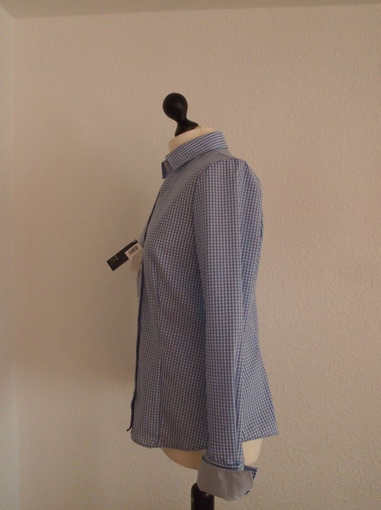 Esmara bügelfreie Bluse, Hemd, weiß-blau Vichy, 100% Baumwolle, Gr. 38