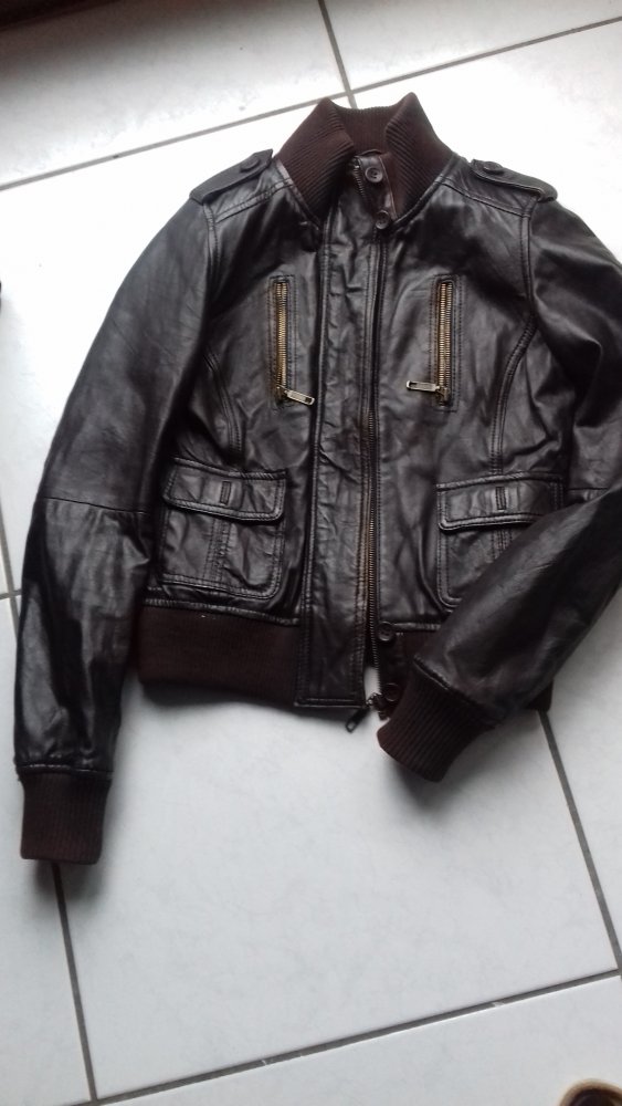 tolle schokobraune Lederjacke von TCF Leather Collection Gr. S 