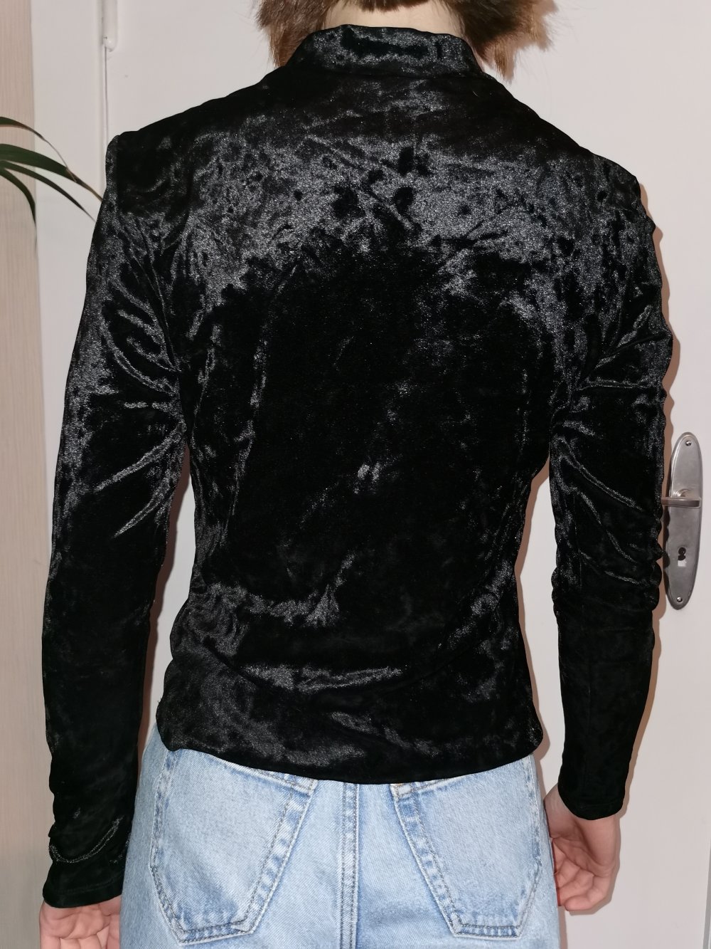 Langärmeliges Samtshirt schwarz