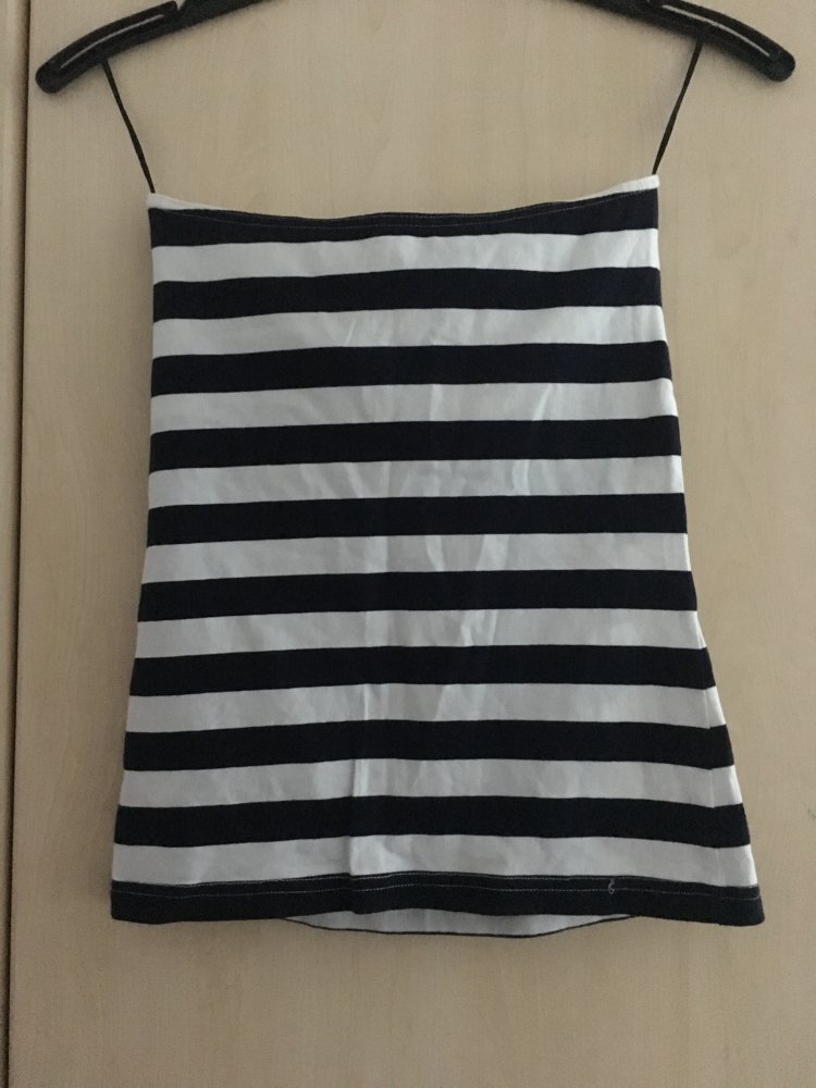 Damen Top trägerlos schwarz weiß gestreift Gr. S