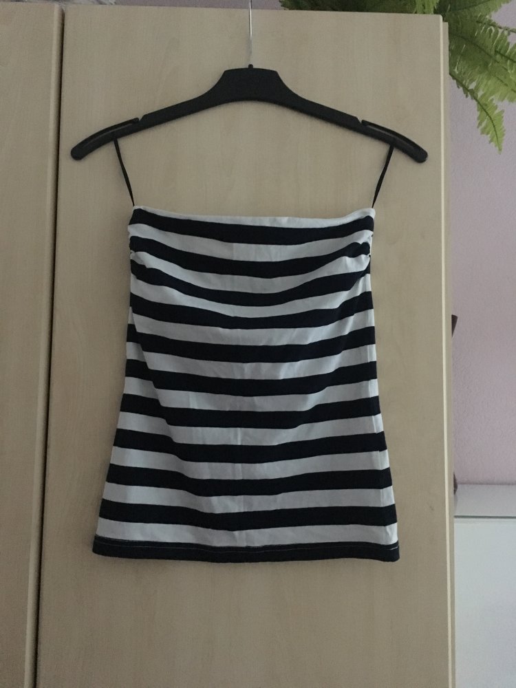 Damen Top trägerlos schwarz weiß gestreift Gr. S