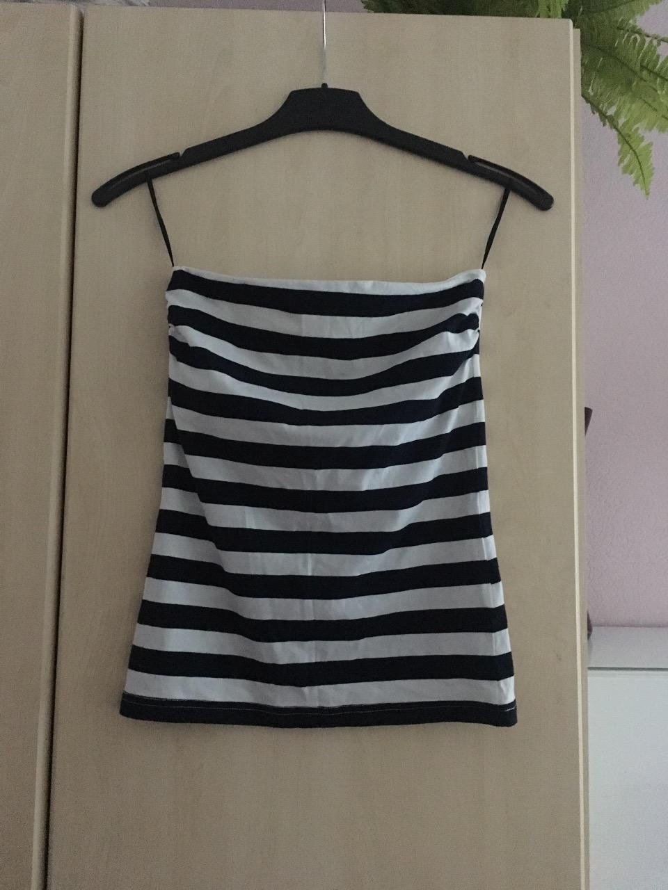 Damen Top trägerlos schwarz weiß gestreift Gr. S