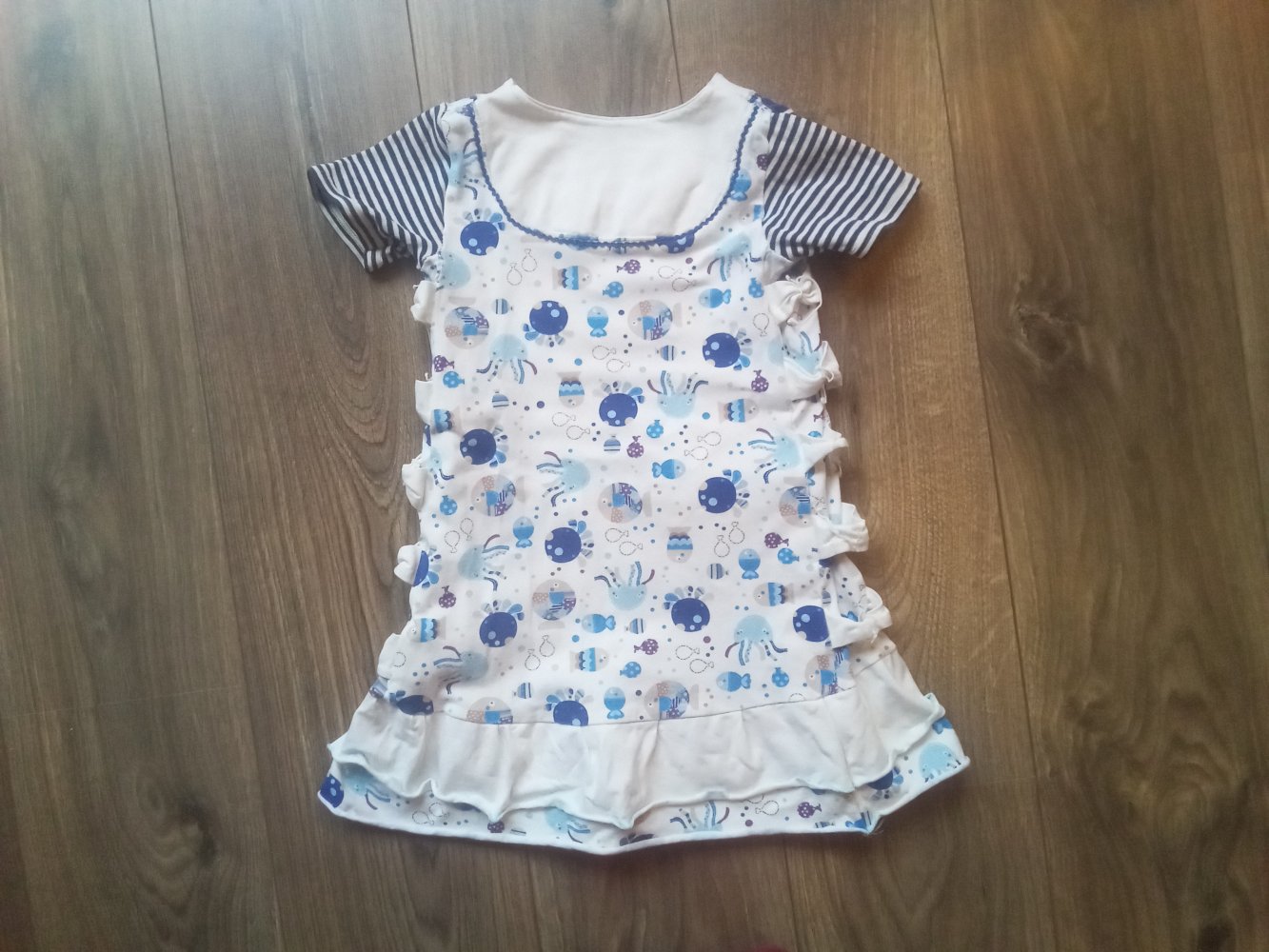 Kleid handmade maritim 110 weiß blau