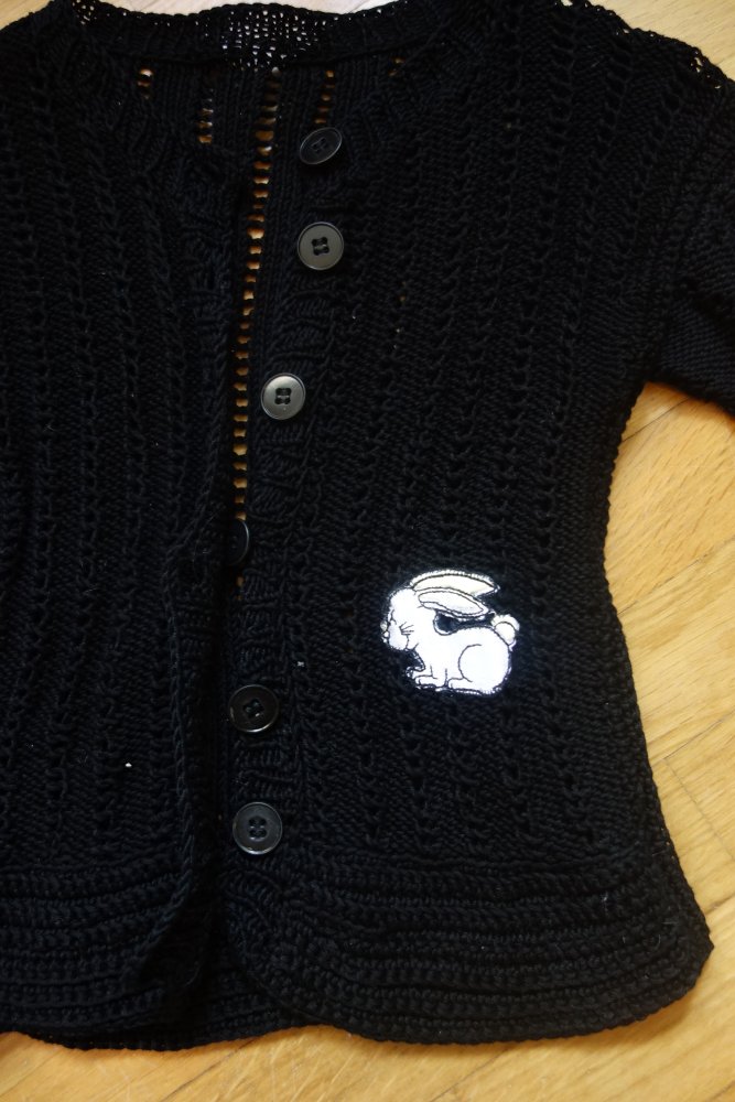 Strickjacke schwarz handmade unikat 92 Hase
