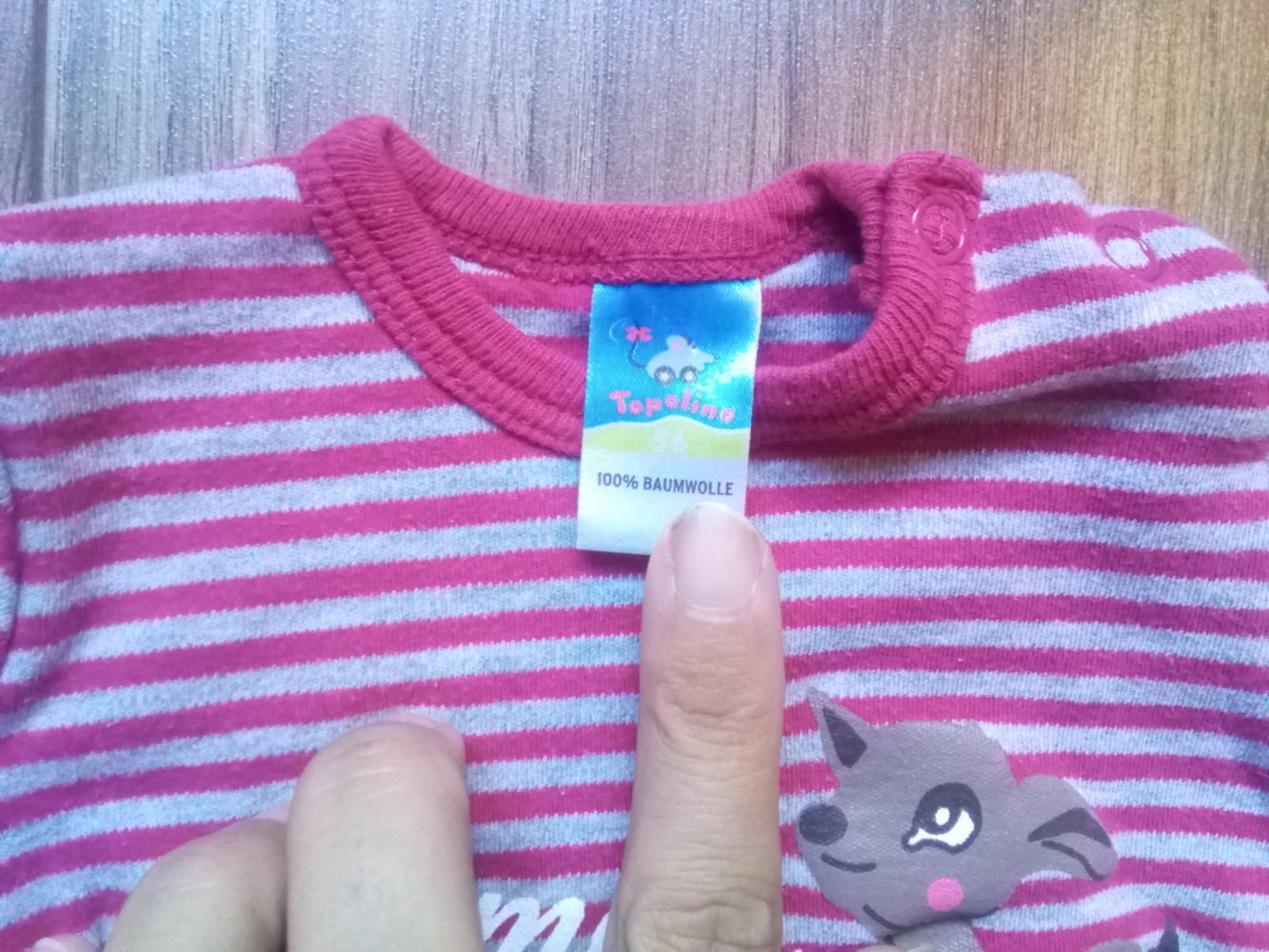 Langarmbody rot grau gestreift topolino Reh 56 100% Baumwolle