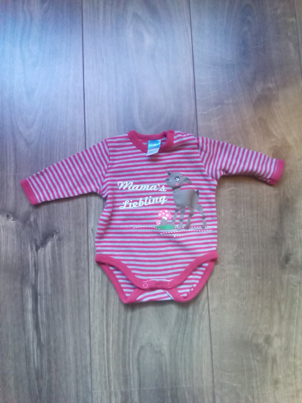 Langarmbody rot grau gestreift topolino Reh 56 100% Baumwolle