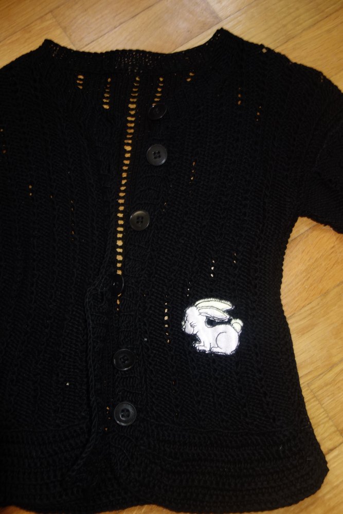 Strickjacke schwarz handmade unikat 92 Hase