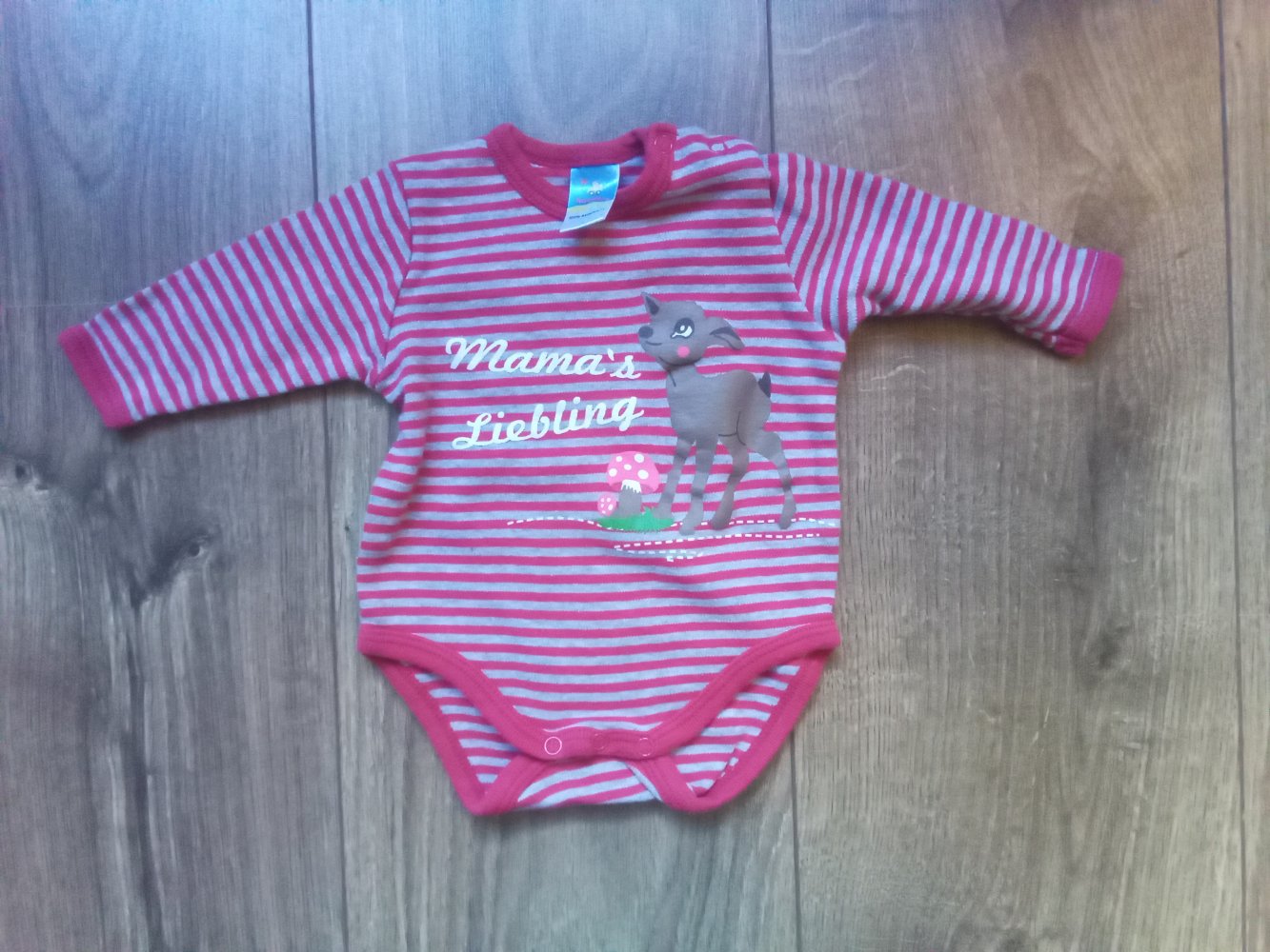 Langarmbody rot grau gestreift topolino Reh 56 100% Baumwolle