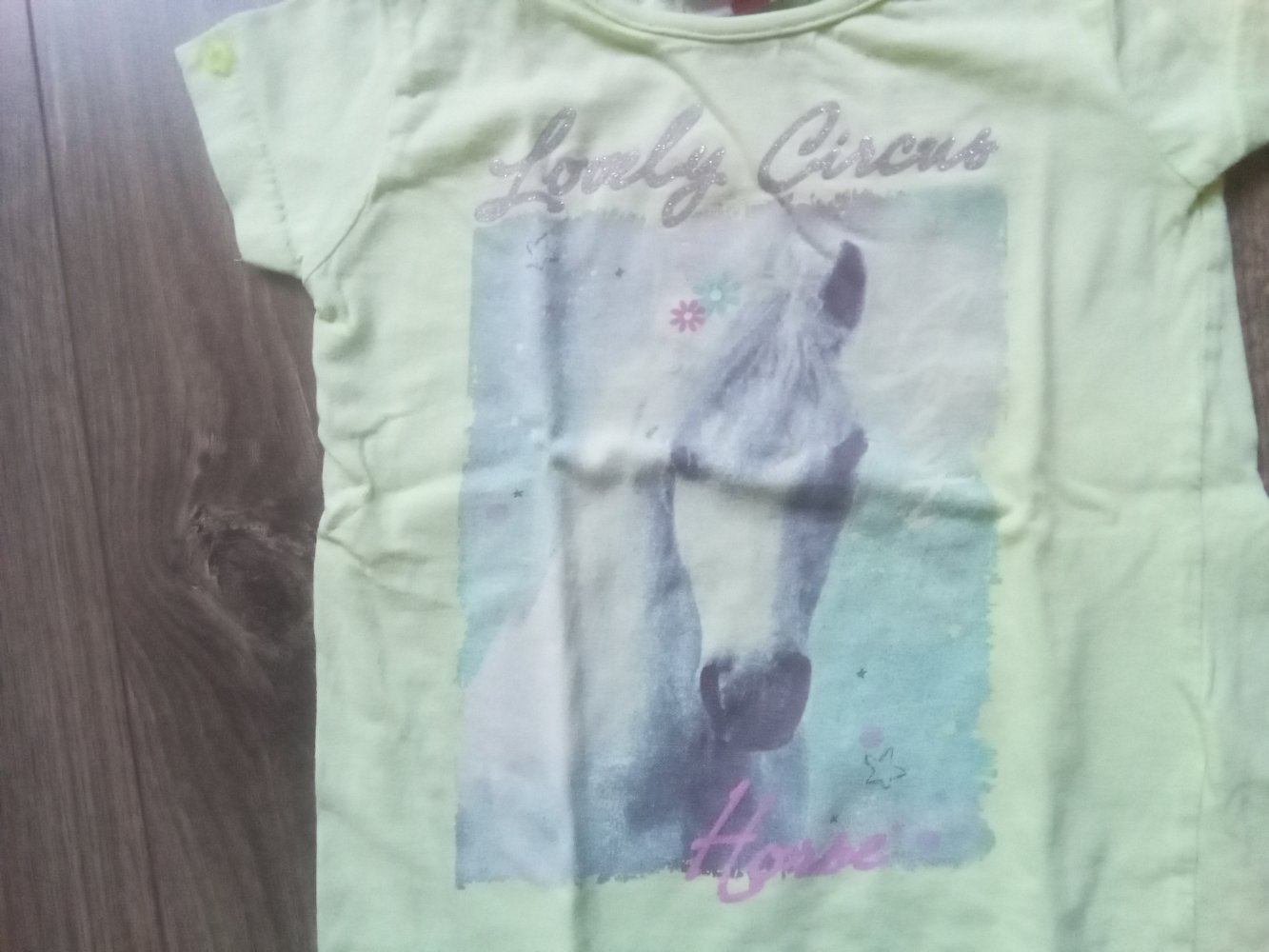 T-Shirt Pferd topolino 98 gelb grün neon 100% Baumwolle lovely circus