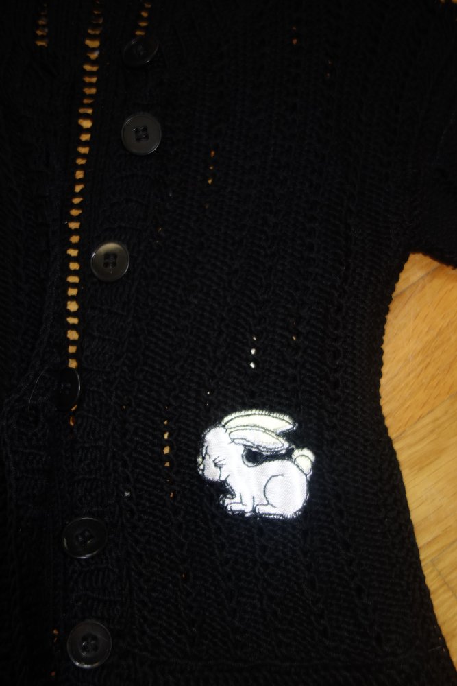 Strickjacke schwarz handmade unikat 92 Hase
