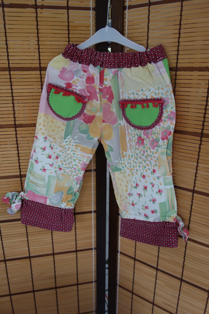 Set kurze Hose T-Shirt handmade 104 bunt gemustert Webware Trägertop