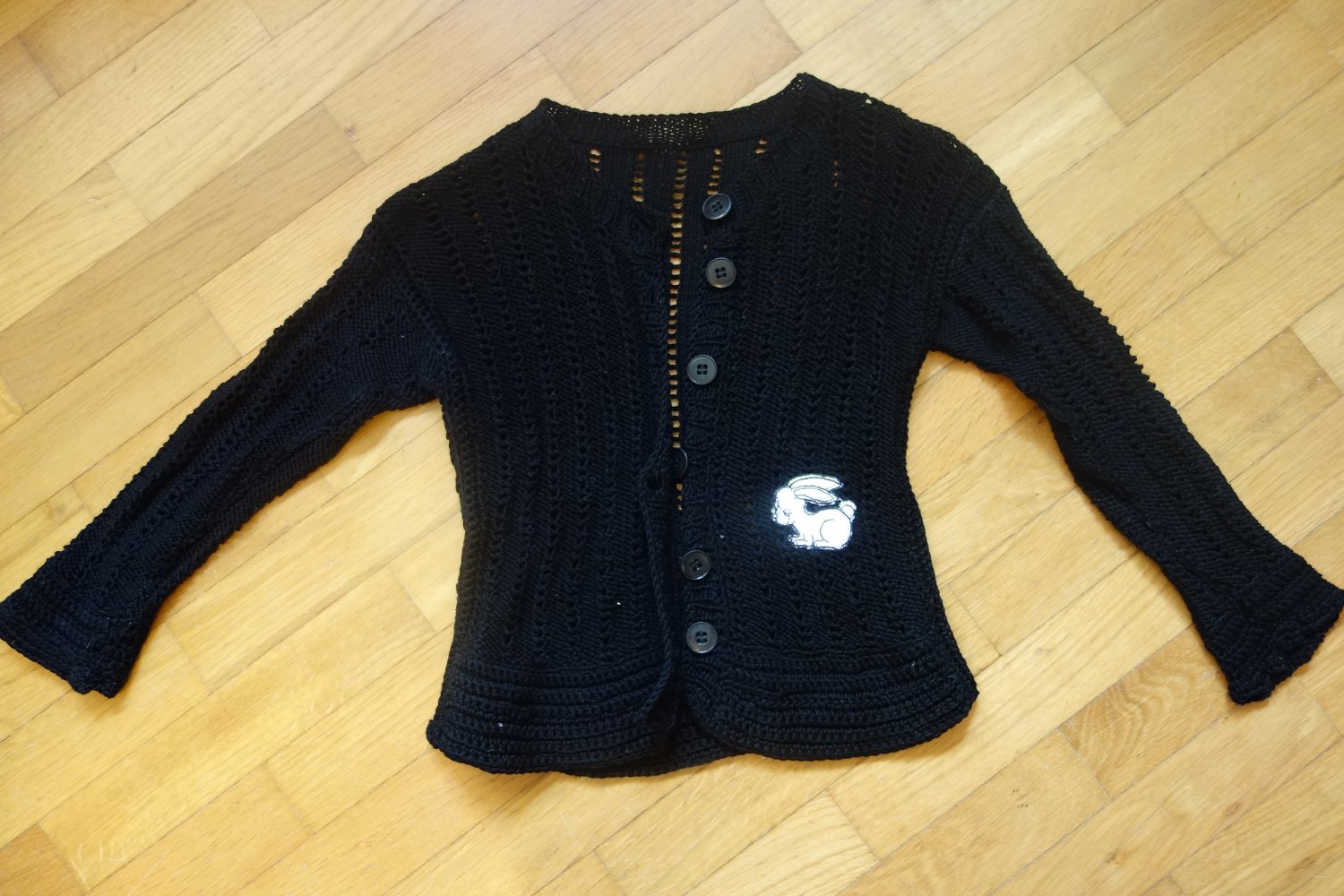 Strickjacke schwarz handmade unikat 92 Hase