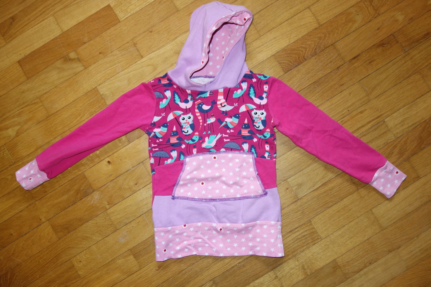 handmade Hoodie 98/104 pink flieder Eulen