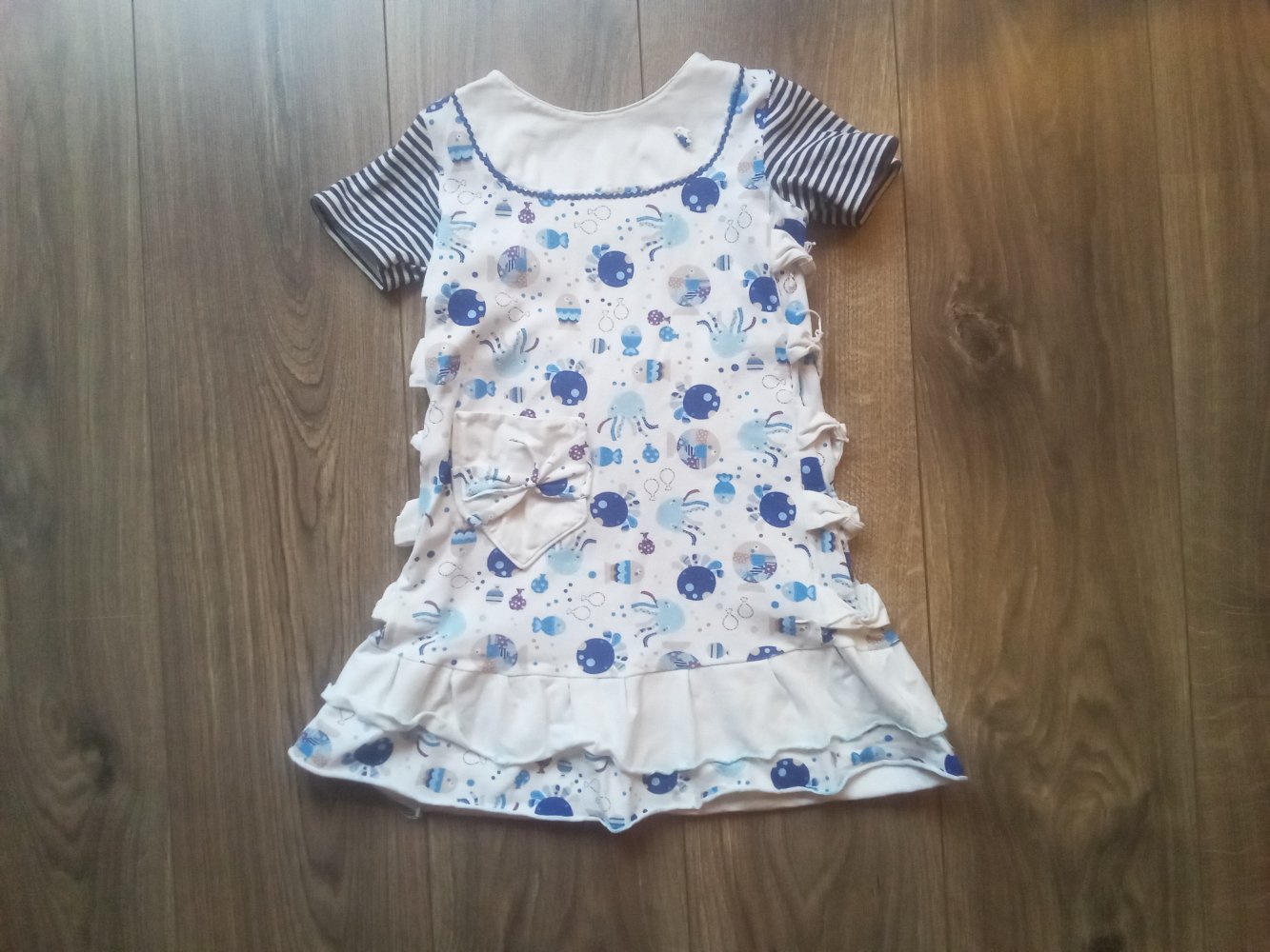 Kleid handmade maritim 110 weiß blau