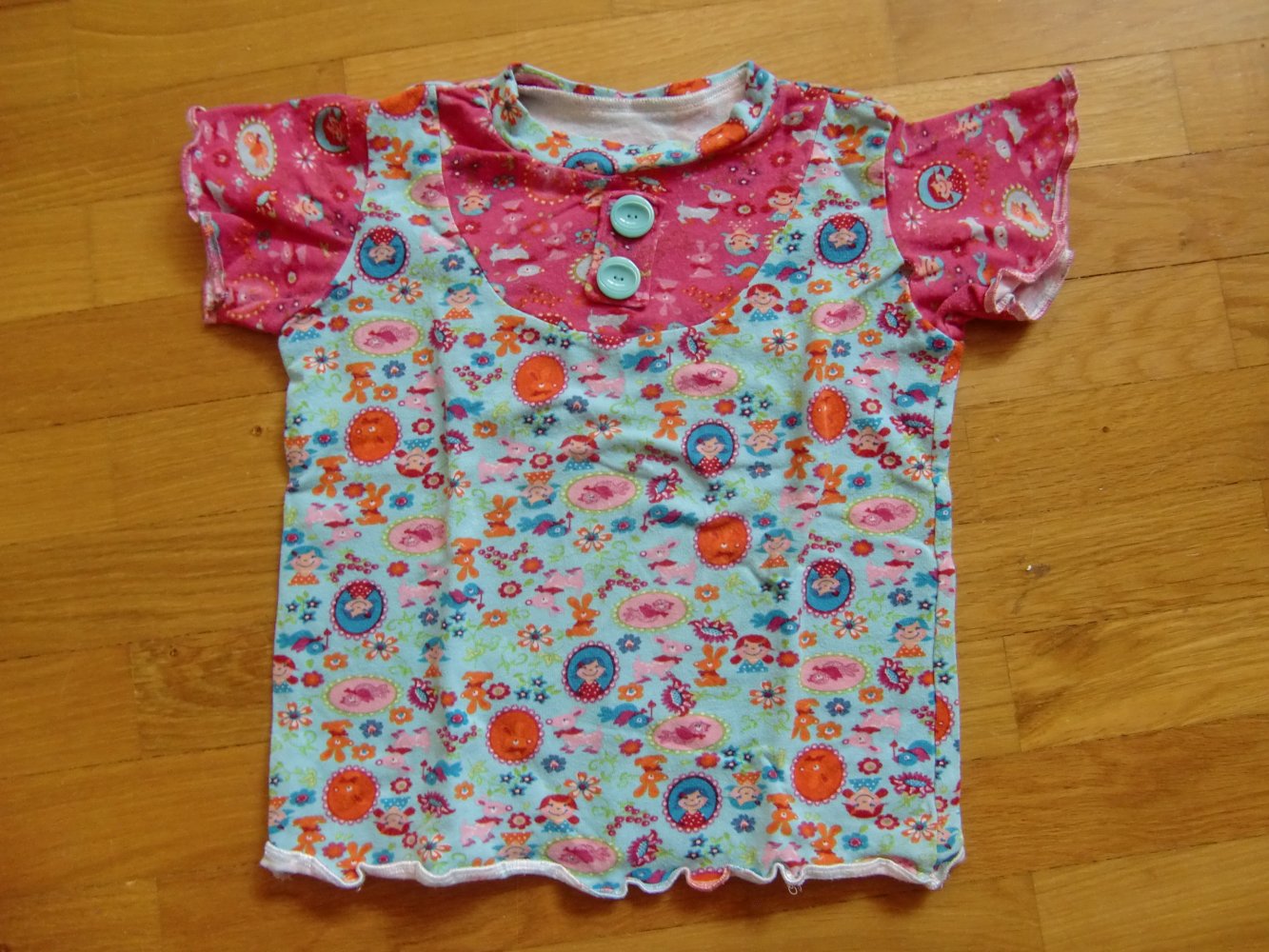 T-shirt handmade bunt 86 Hasen Hunde pink hellblau