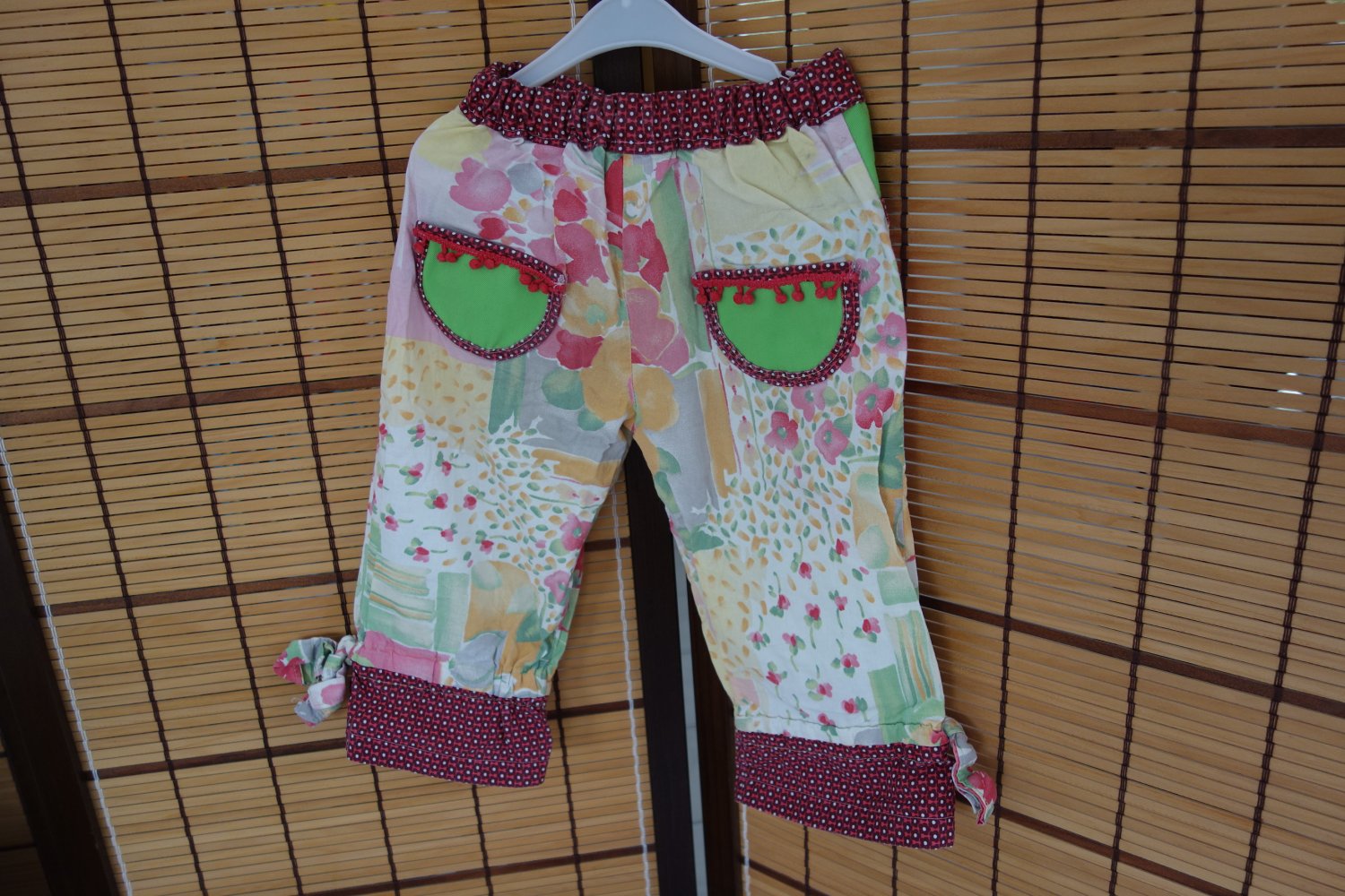 Set kurze Hose T-Shirt handmade 104 bunt gemustert Webware Trägertop