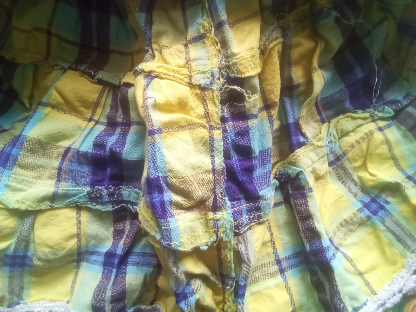 Rock handmade upcycling gelb blau kariert