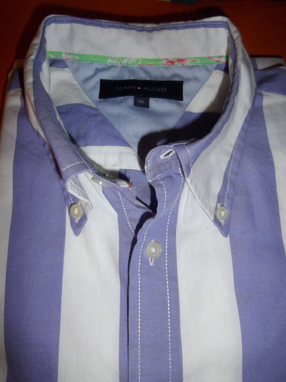 Tommy Hilfiger 100% Cotton Hemd lila und weiße Blockstreifen in Gr.XL