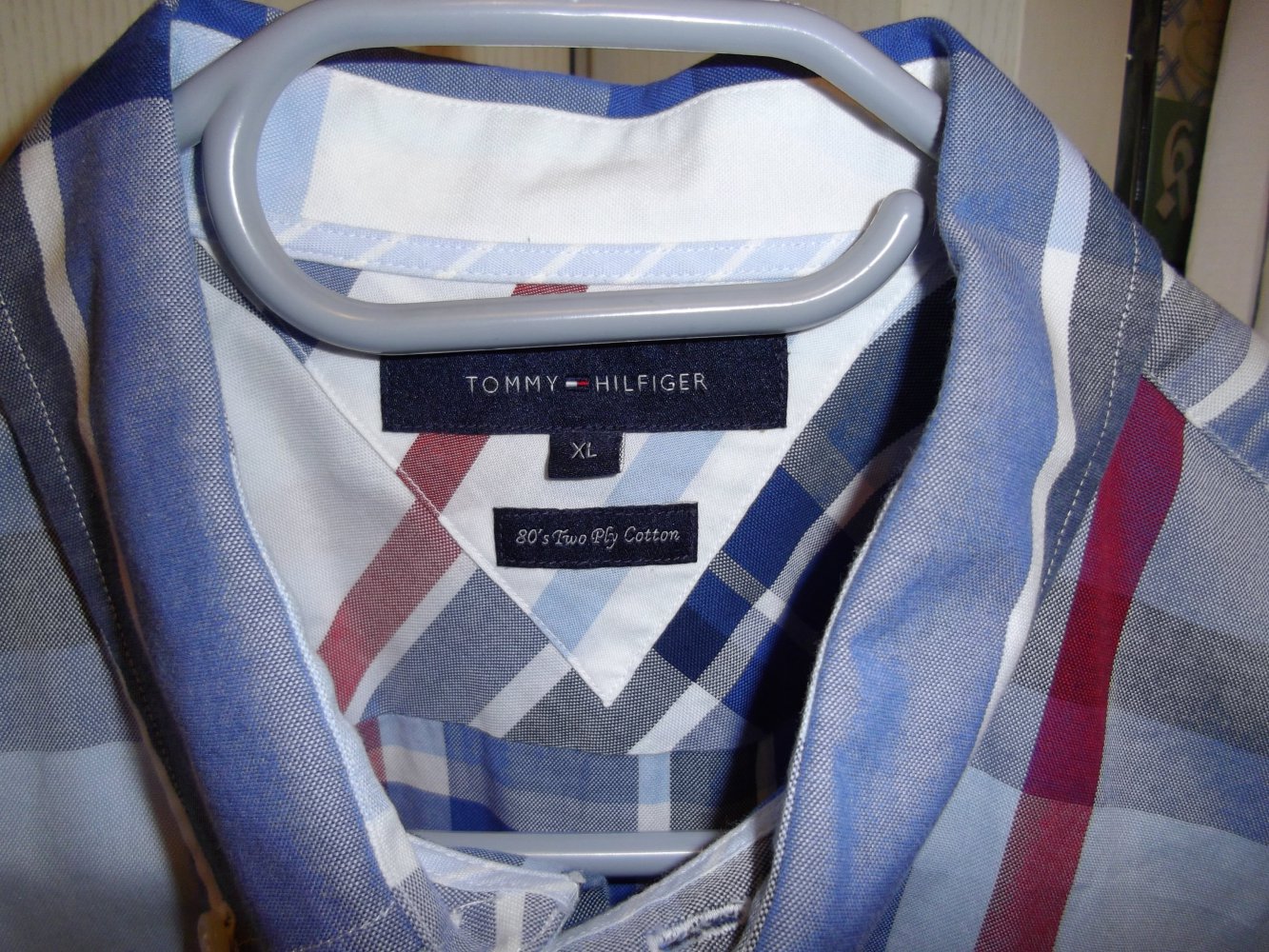 Tommy Hilfiger 80´s Two Ply Cotton Hemd rot blau marine weiß Blockstreifen in Gr.XL