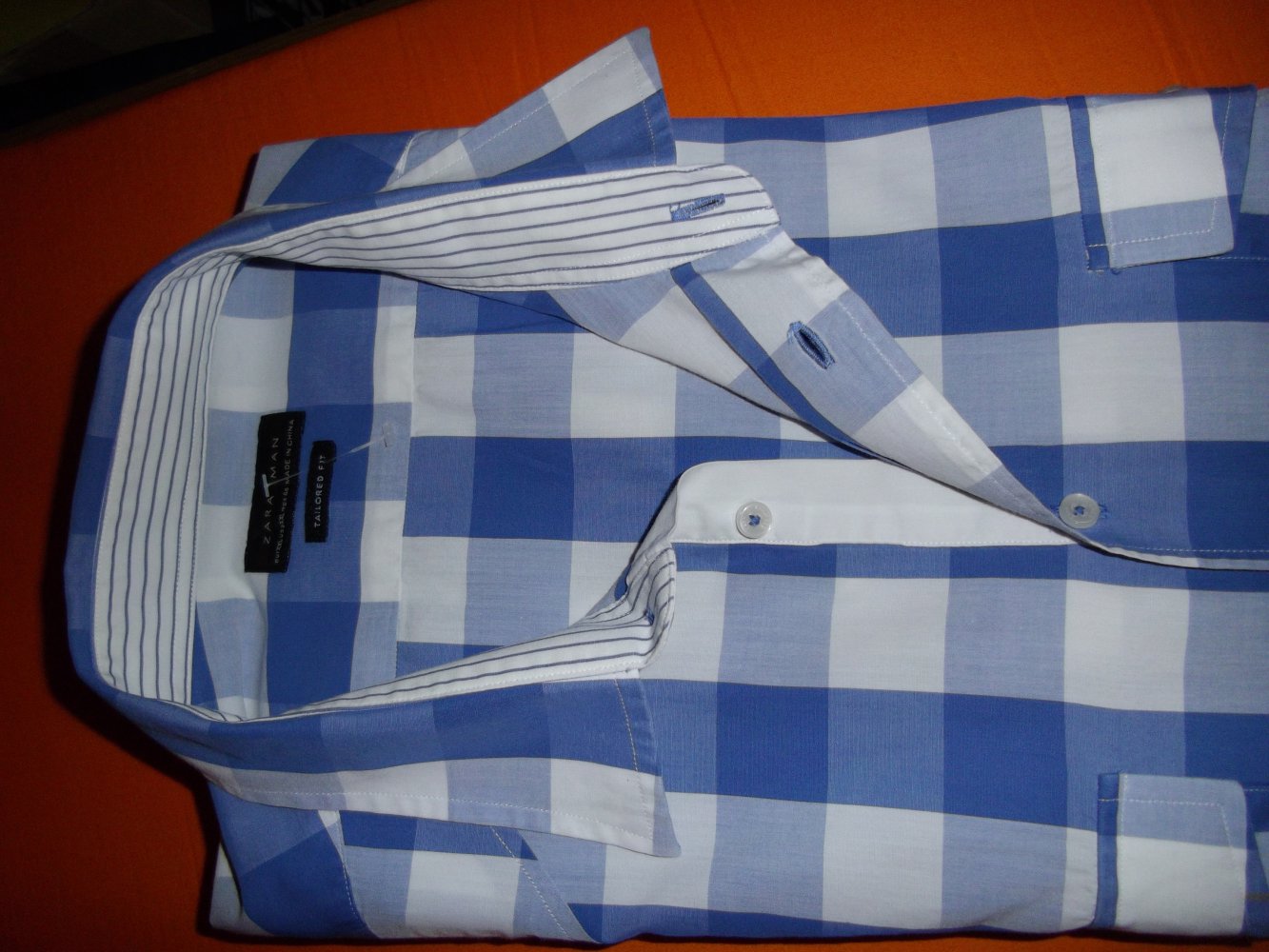 ZARA men Großkaro Hemd blau weiß 2 Brusttaschen in Gr.XXL 45-46cm Kragenweite