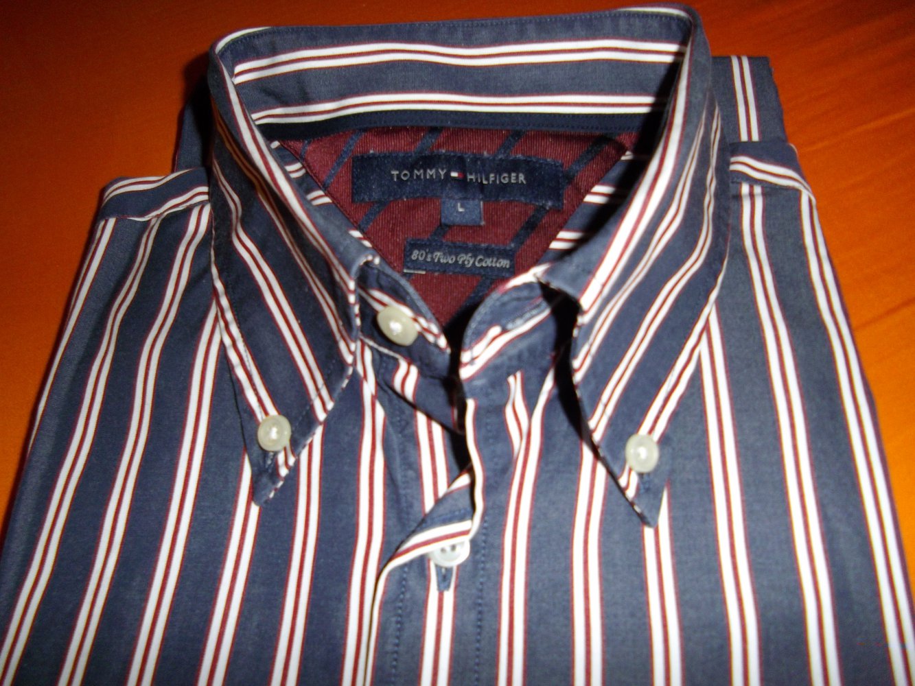 Tommy Hilfiger 80´s Two Ply Cotton Hemd rot blau marine weiß Blockstreifen in Gr.L