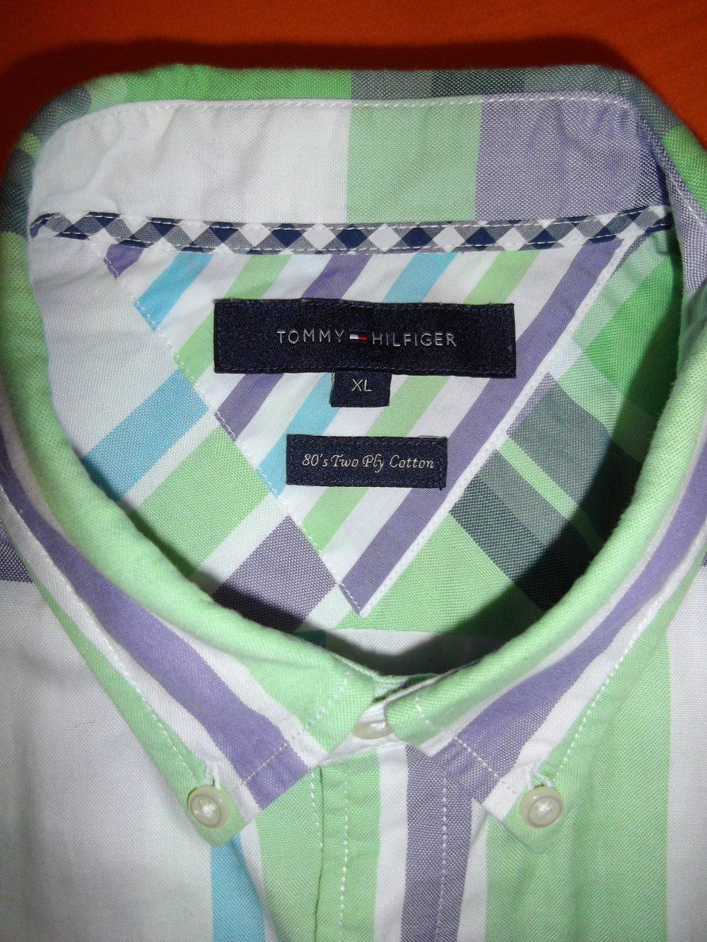 Tommy Hilfiger 80´s Two Ply Cotton Hemd lila türkis mintgrün weiß kariert in Gr.XL
