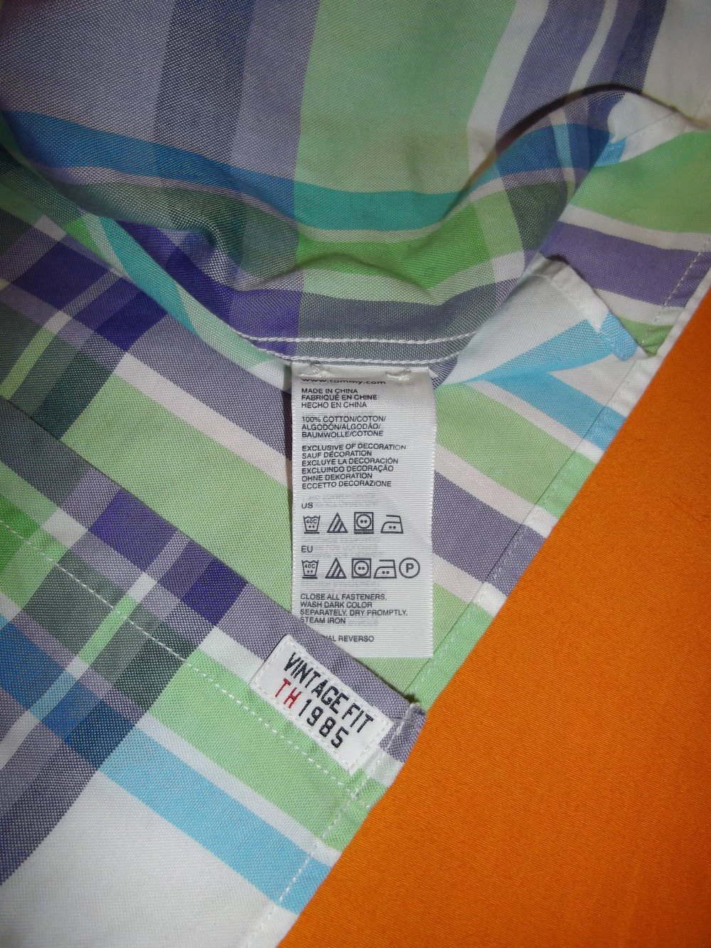 Tommy Hilfiger 80´s Two Ply Cotton Hemd lila türkis mintgrün weiß kariert in Gr.XL