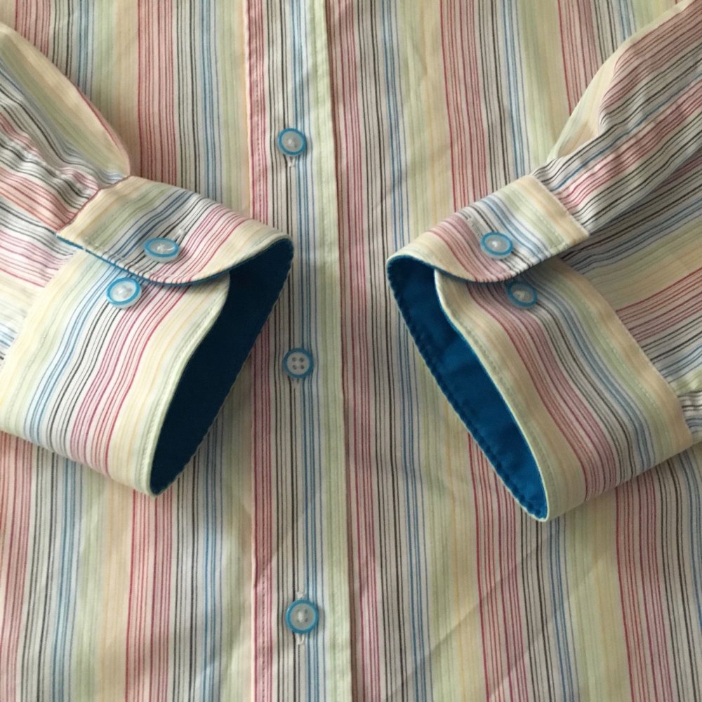 Walbusch Extraglatt Muticolor Streifen Kontrastkragen Hemd in Gr.M 39-40cm Kragenweite