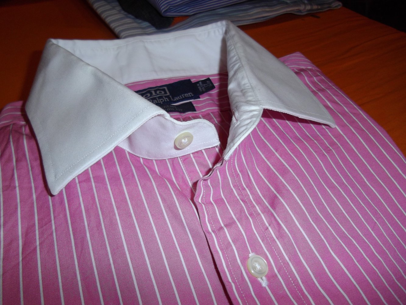 POLO by Ralph Lauren Streifen Hemd weiß pink in Gr.17 / XL / 43cm Kragenweite