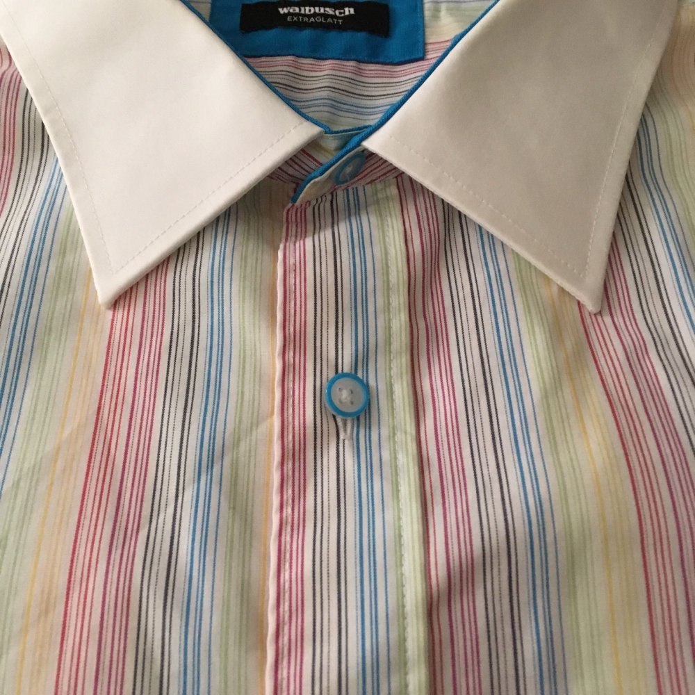 Walbusch Extraglatt Muticolor Streifen Kontrastkragen Hemd in Gr.M 39-40cm Kragenweite