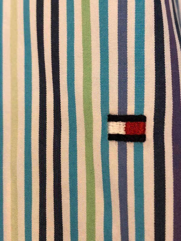 Tommy Hilfiger Hemd grün blau schwarz lila weiß gestreift in Gr.M