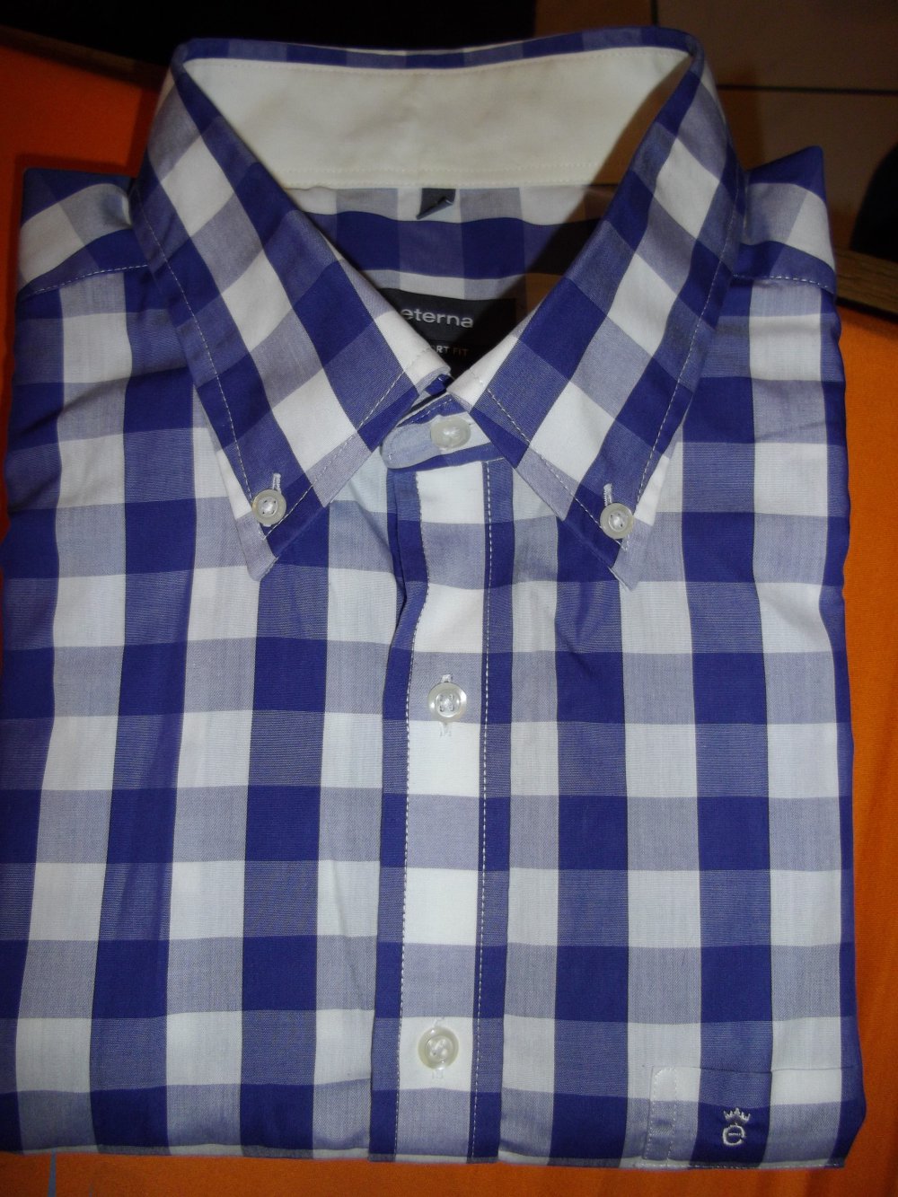 Eterna Comfort Fit Karo Hemd blau weiß Großkaro in Gr,XL 43cm Kragenweite