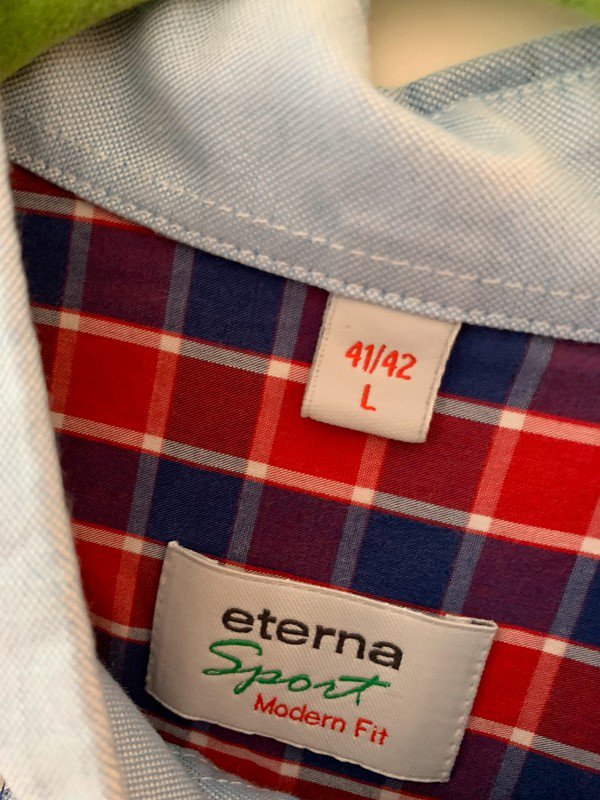 Eterna Sport Karo Hemd Modern Fit Kontrastkragen in Gr.L   41-42cm Kragenweite