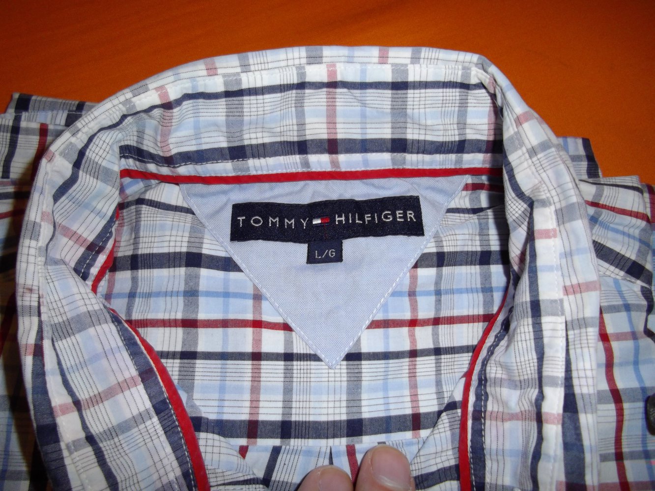 Tommy Hilfiger 100´s Two Ply Hemd rot blau weiß kariert in Gr.L