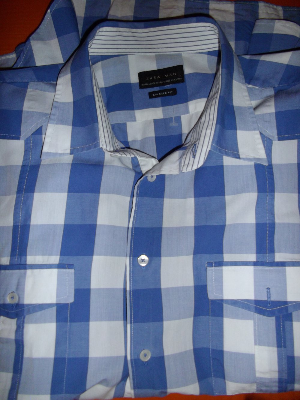 ZARA men Großkaro Hemd blau weiß 2 Brusttaschen in Gr.XXL 45-46cm Kragenweite