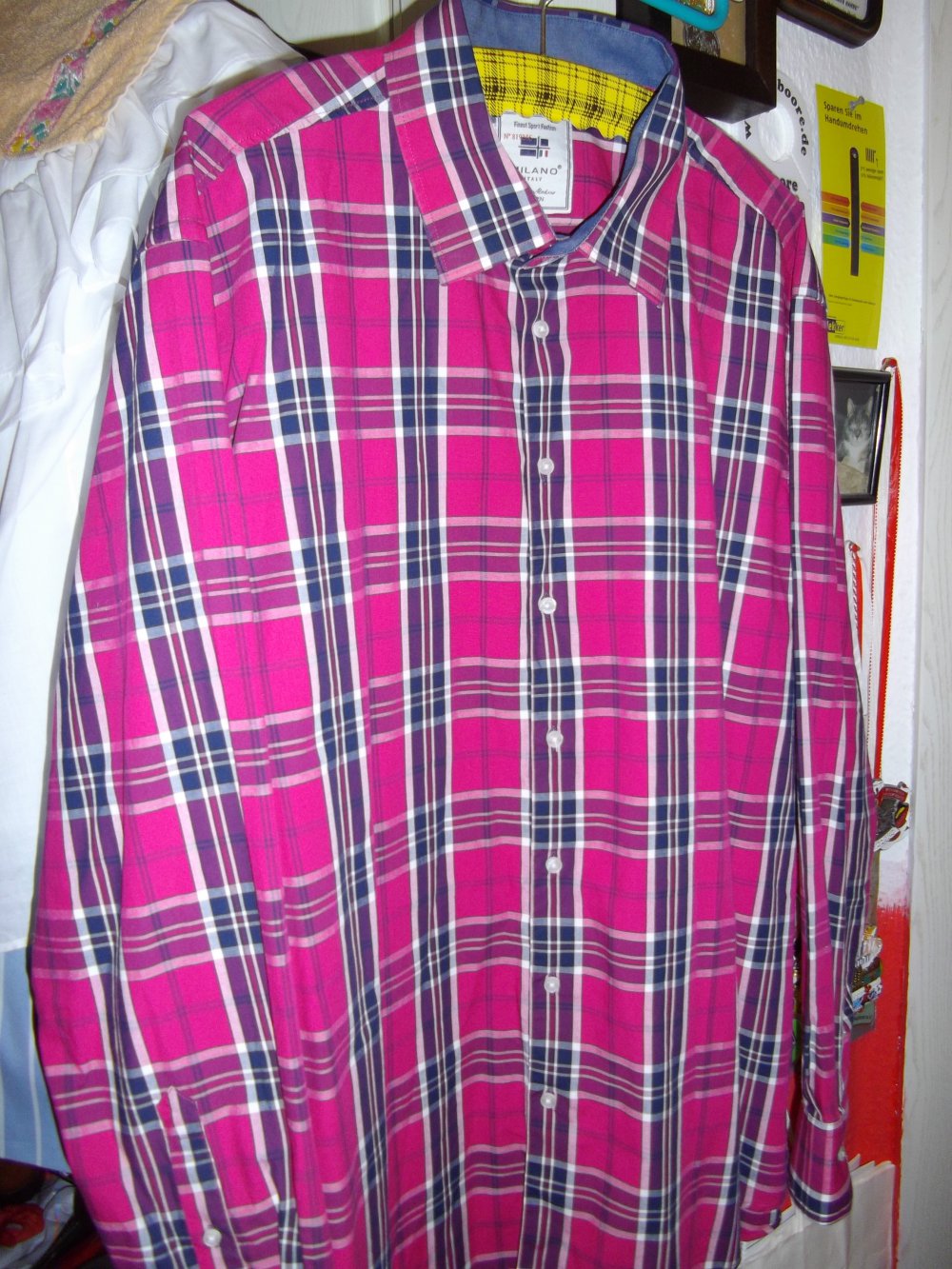 Milano Italy Hemd pink weiß blau Karo in Gr.3XL XXXL