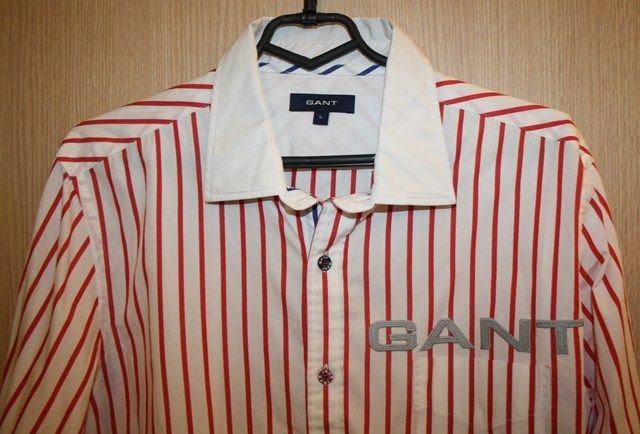 GANT Hemd rot weiß gestreift Big Gant Logo auf der Linken Brust in Gr.L