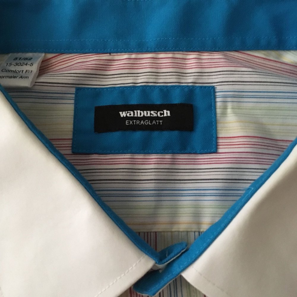 Walbusch Extraglatt Muticolor Streifen Kontrastkragen Hemd in Gr.M 39-40cm Kragenweite