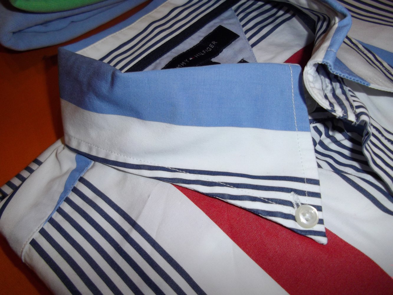 Tommy Hilfiger 80´s Two Ply Cotton Hemd rot blau marine weiß Blockstreifen in Gr.L