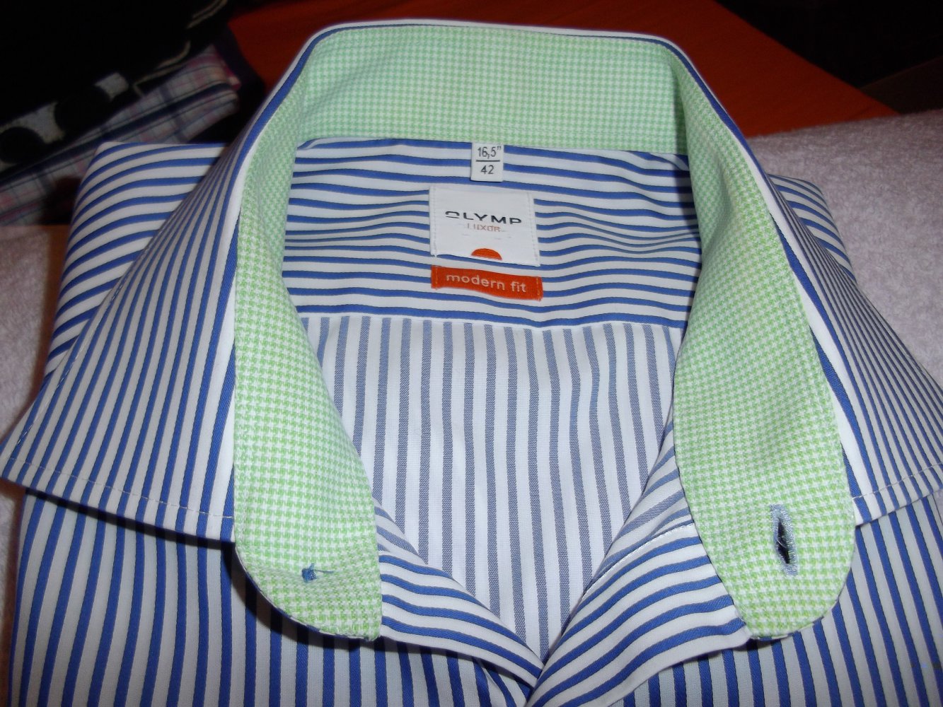 Olymp Luxor modern Fit Hemd blau weiß gestreift in Gr.L 42cm Kragenweite wie neu