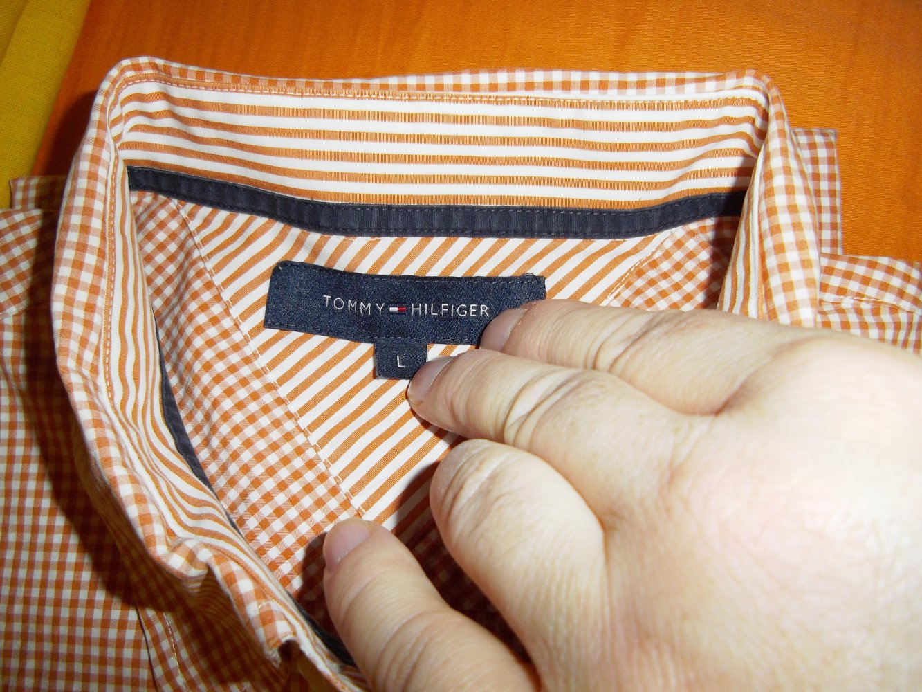 Tommy Hilfiger Hemd orange weiß gestreift in Gr.L