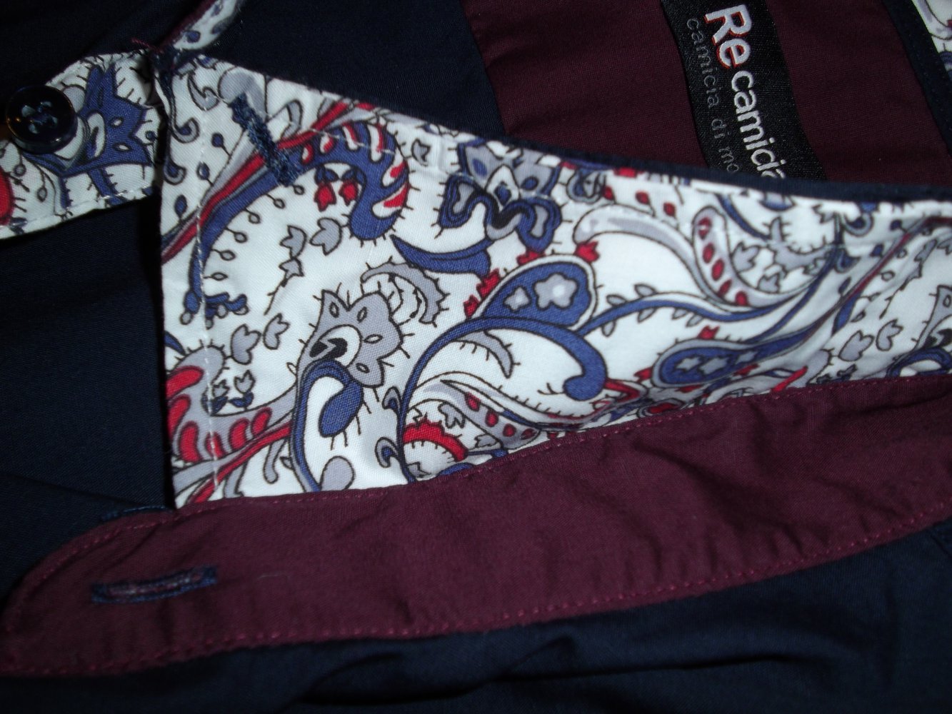 Re Camicia Italy Doppelkragen Hemd marine bordeaux Floral in Gr.3XL