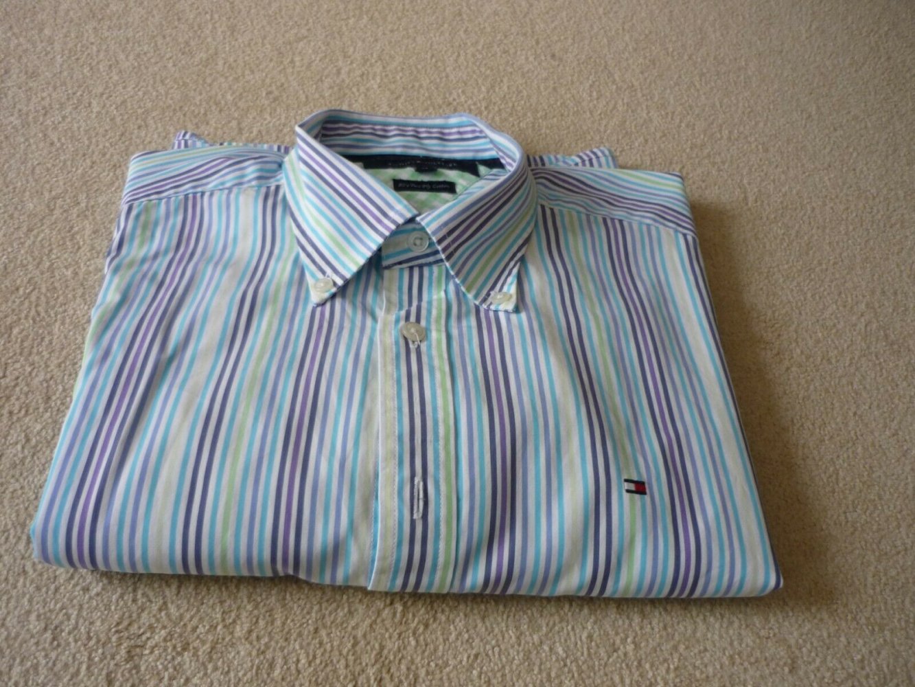 Tommy Hilfiger Hemd grün blau schwarz lila weiß gestreift in Gr.M