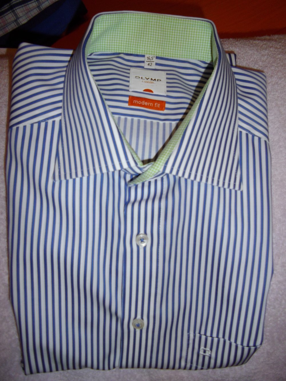 Olymp Luxor modern Fit Hemd blau weiß gestreift in Gr.L 42cm Kragenweite wie neu